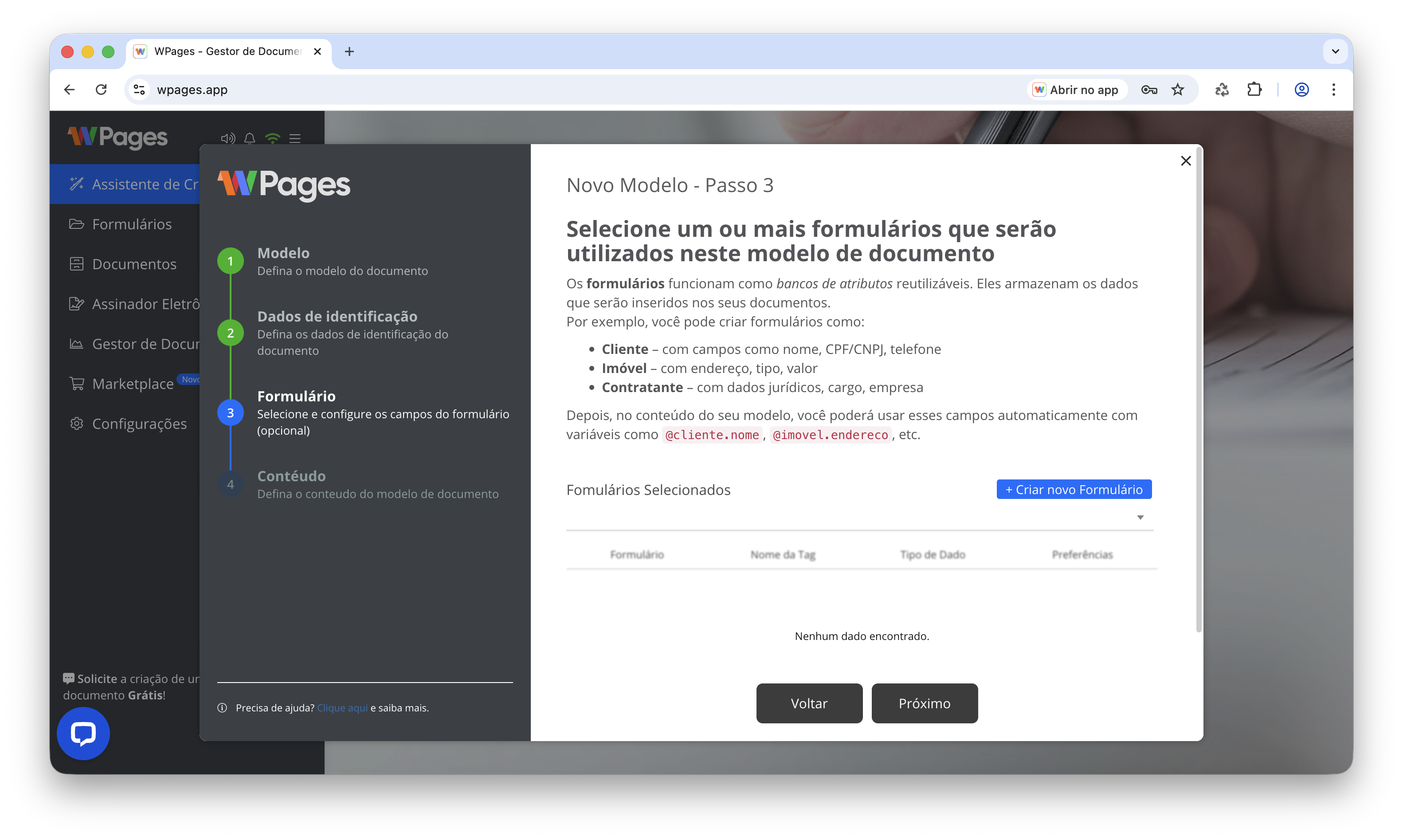 Seleção de formulários