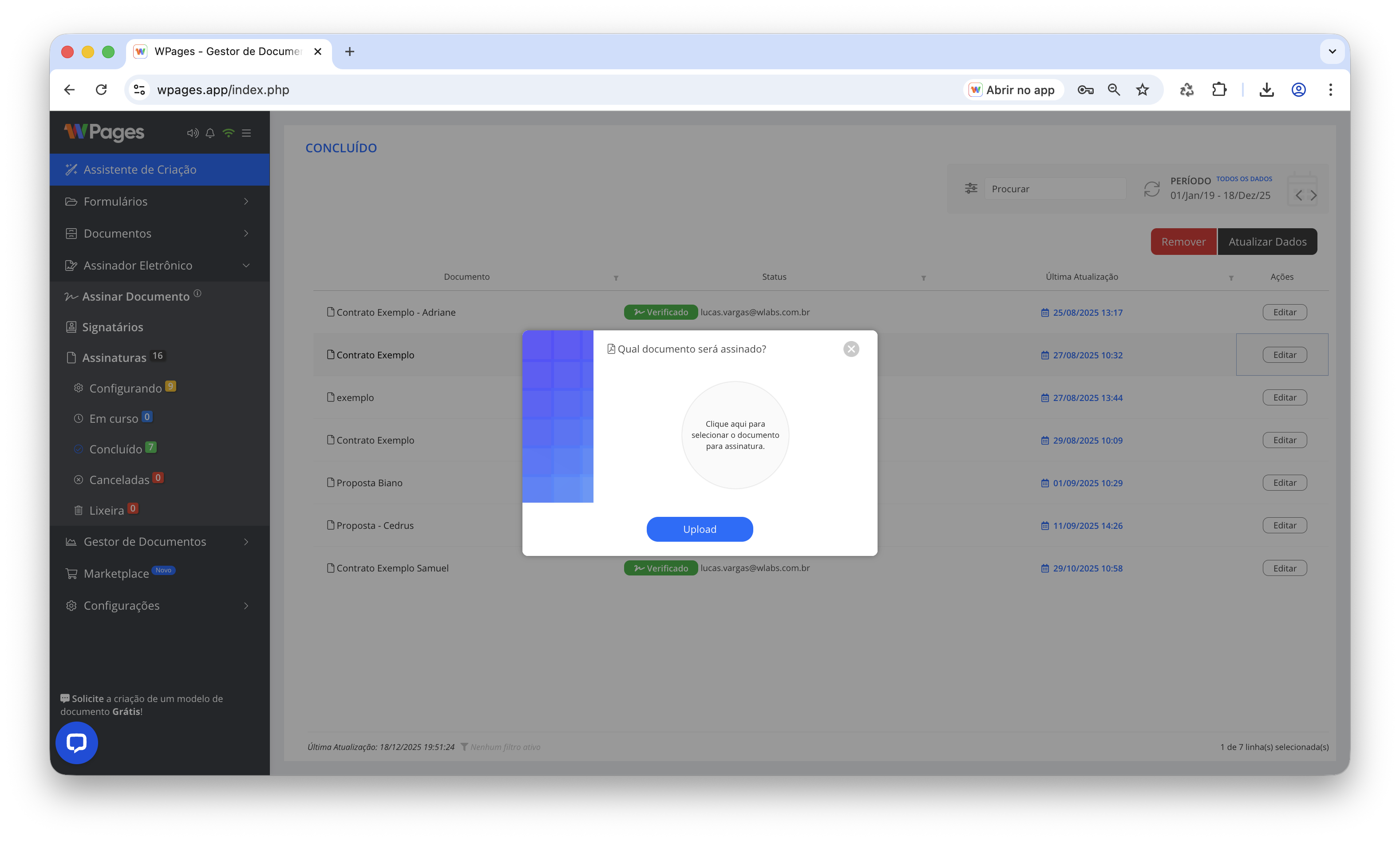 Upload de documento para assinatura