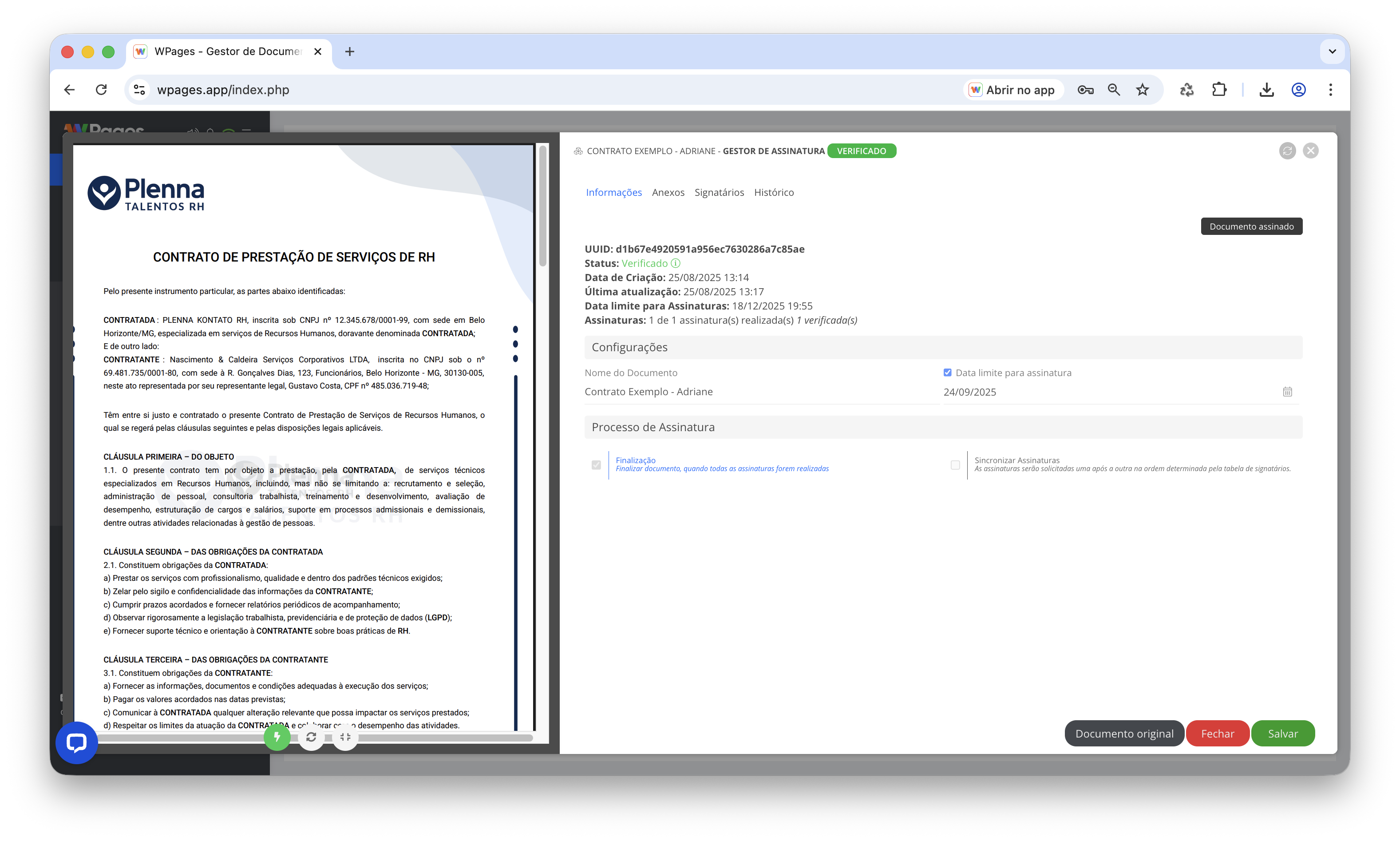 Informações do documento e assinatura