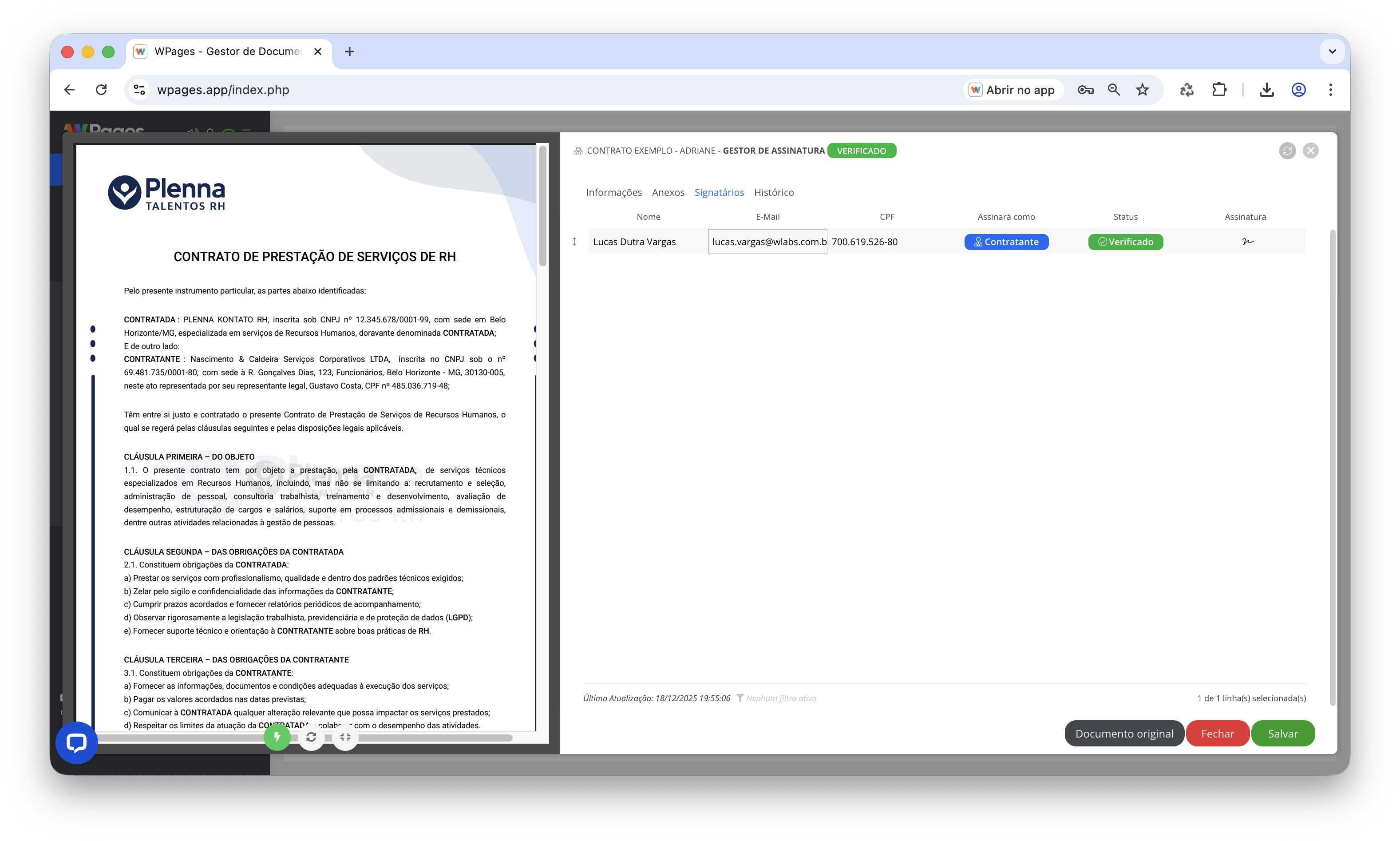 Definição dos signatários