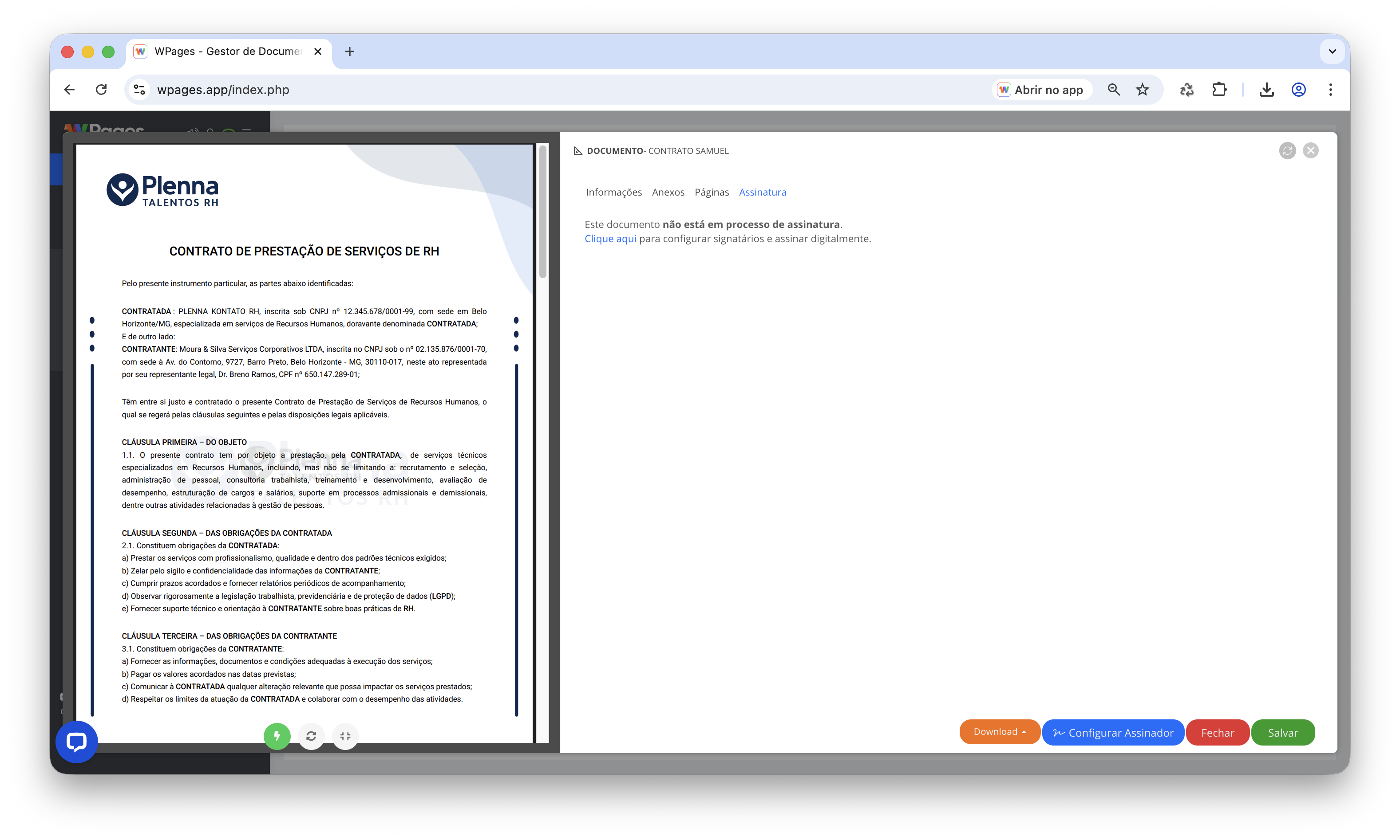 envio para assinador