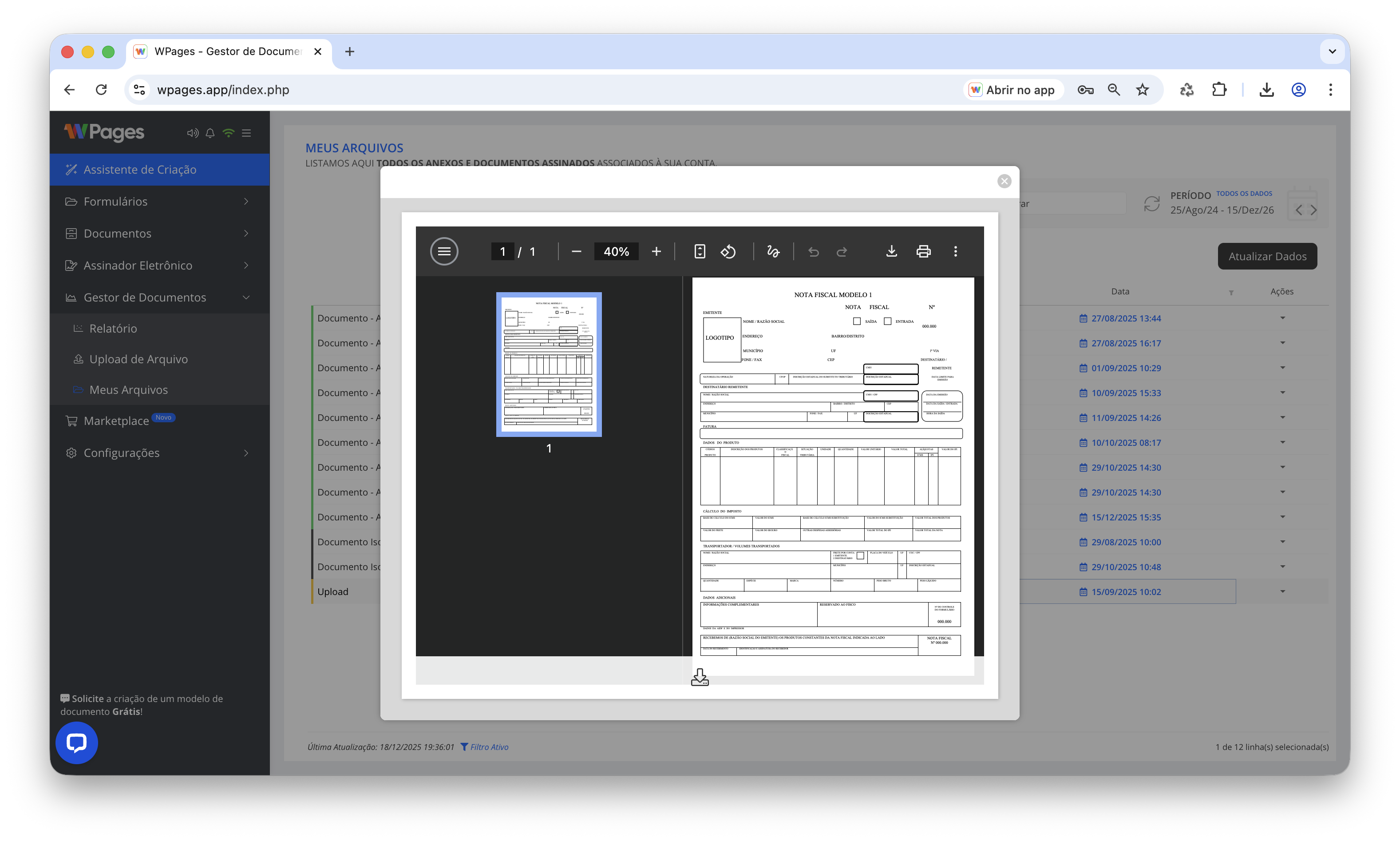 Visualização de documento