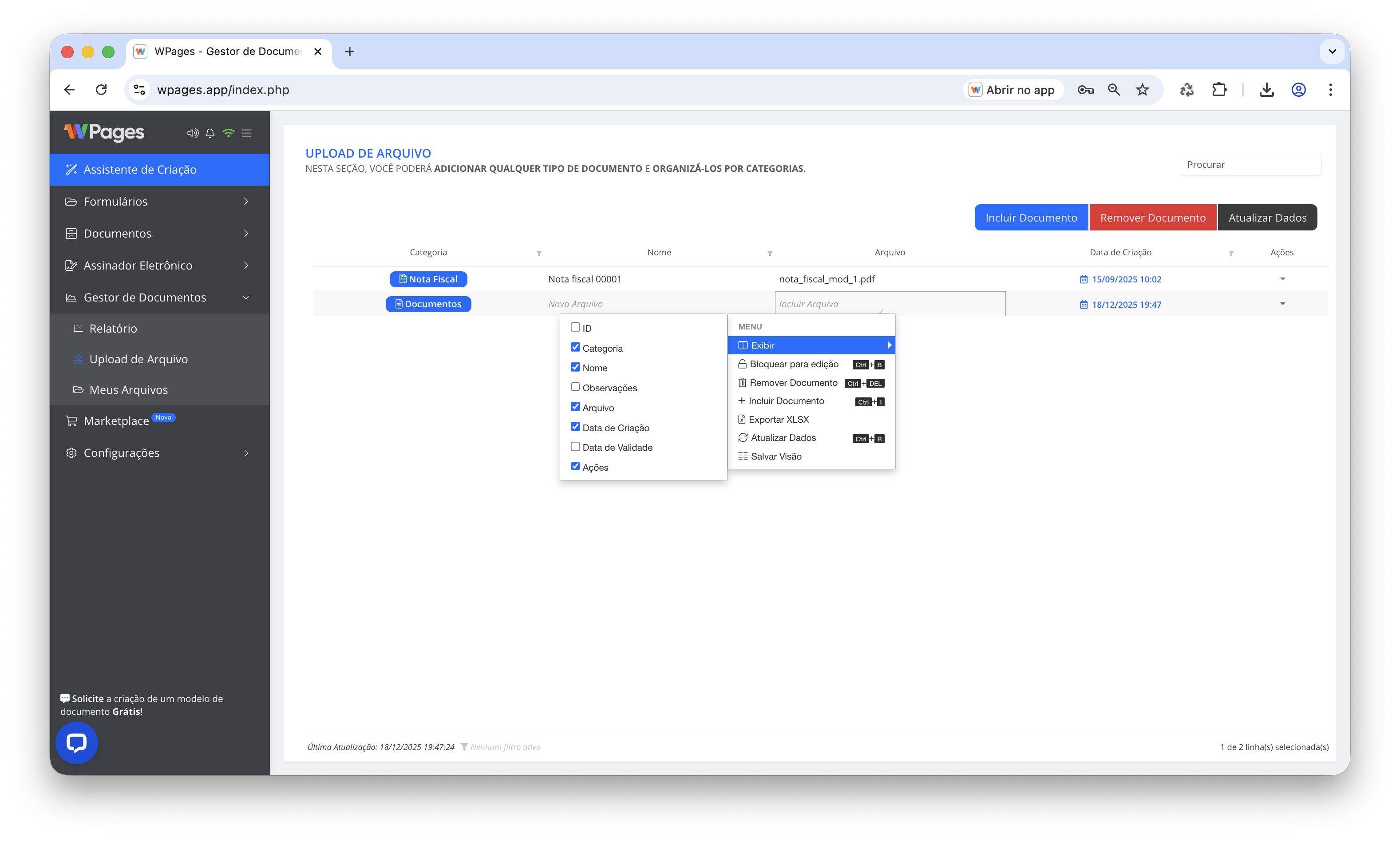 upload de documentos e arquivos