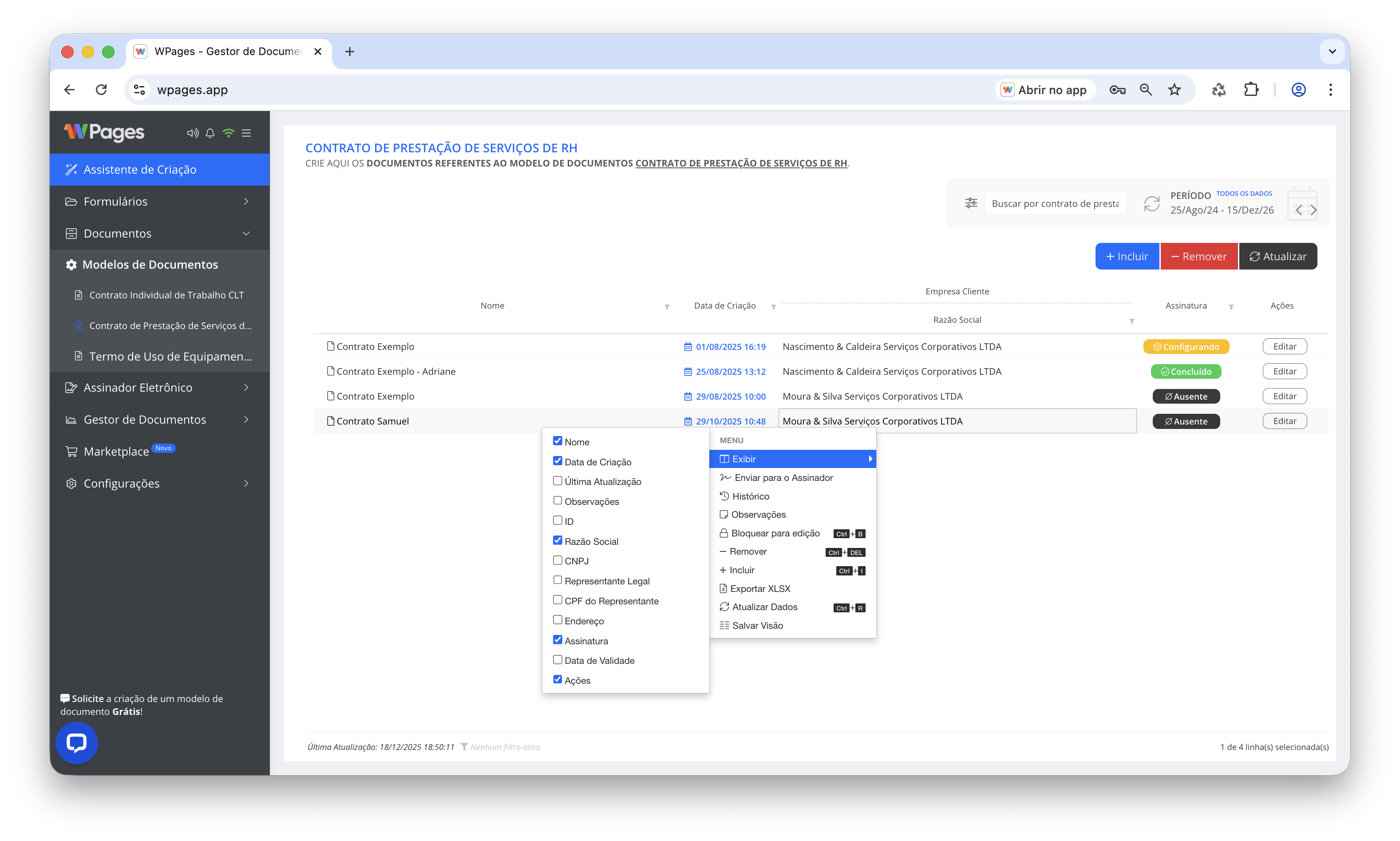 Documentos criados a partir do modelo