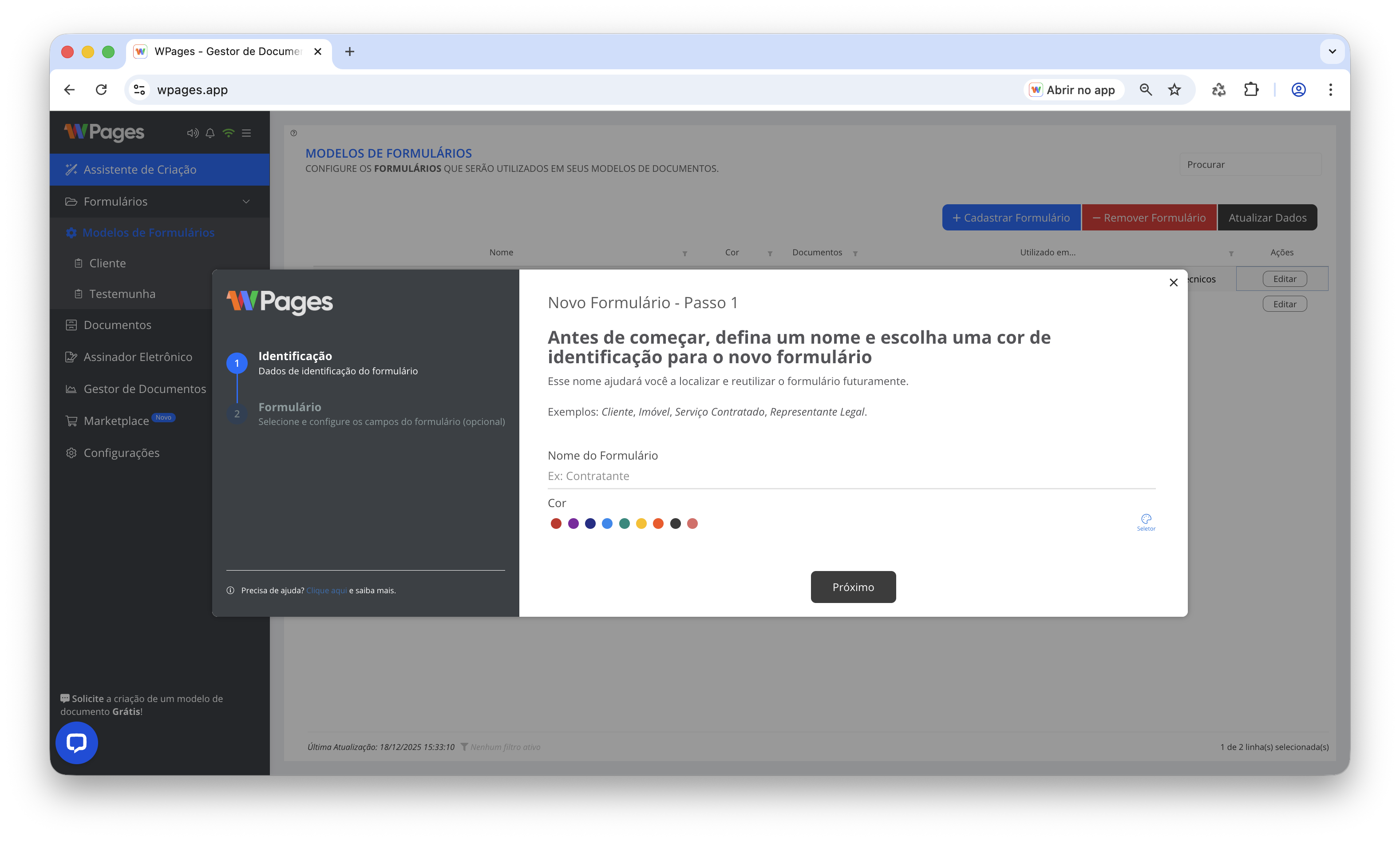 Criando novo modelo de formulário