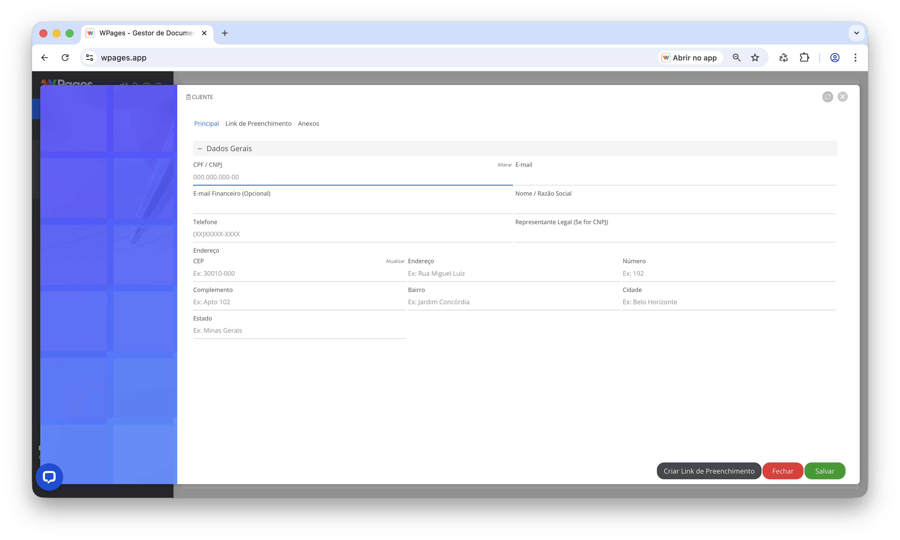 Edição de informações do formulário
