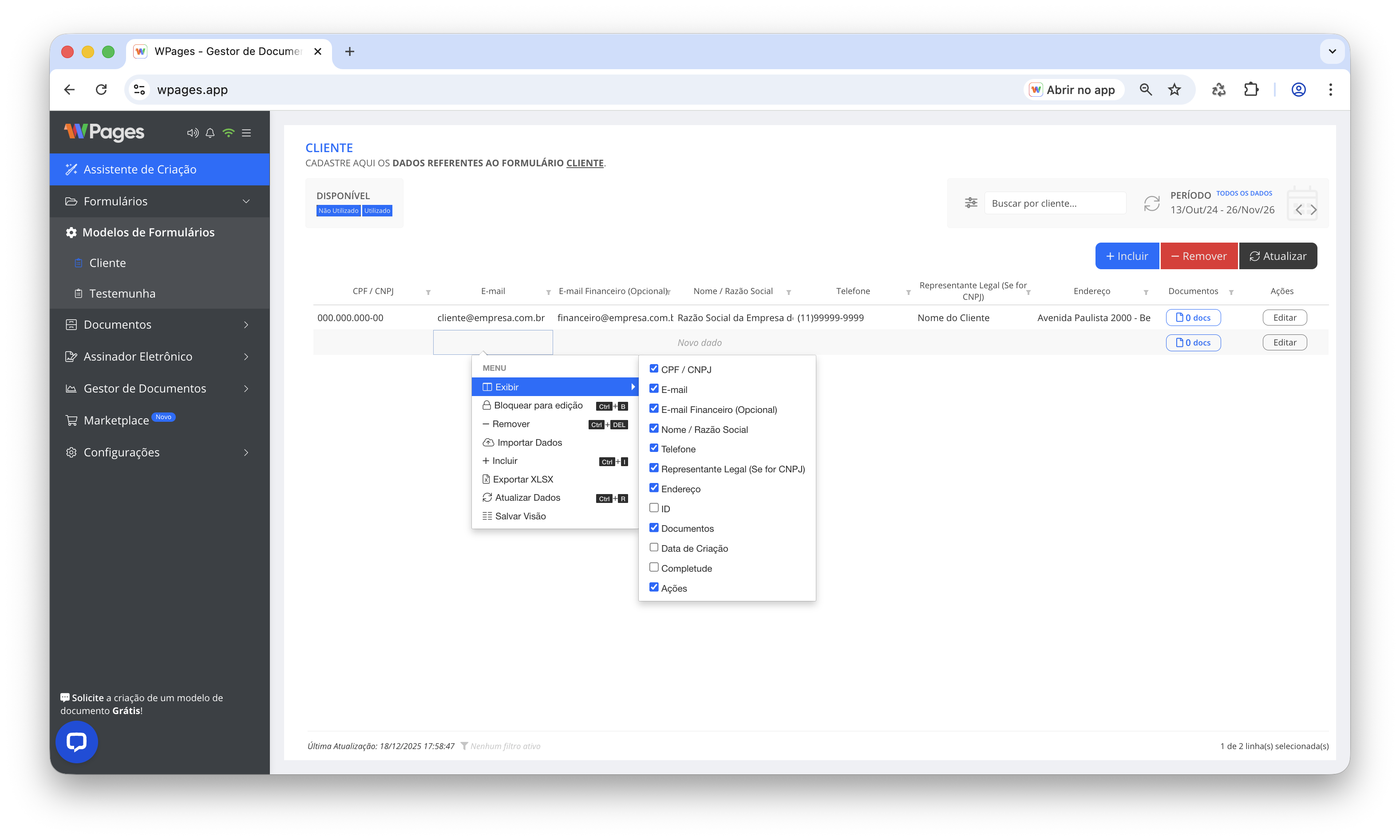 Criação de link de preenchimento